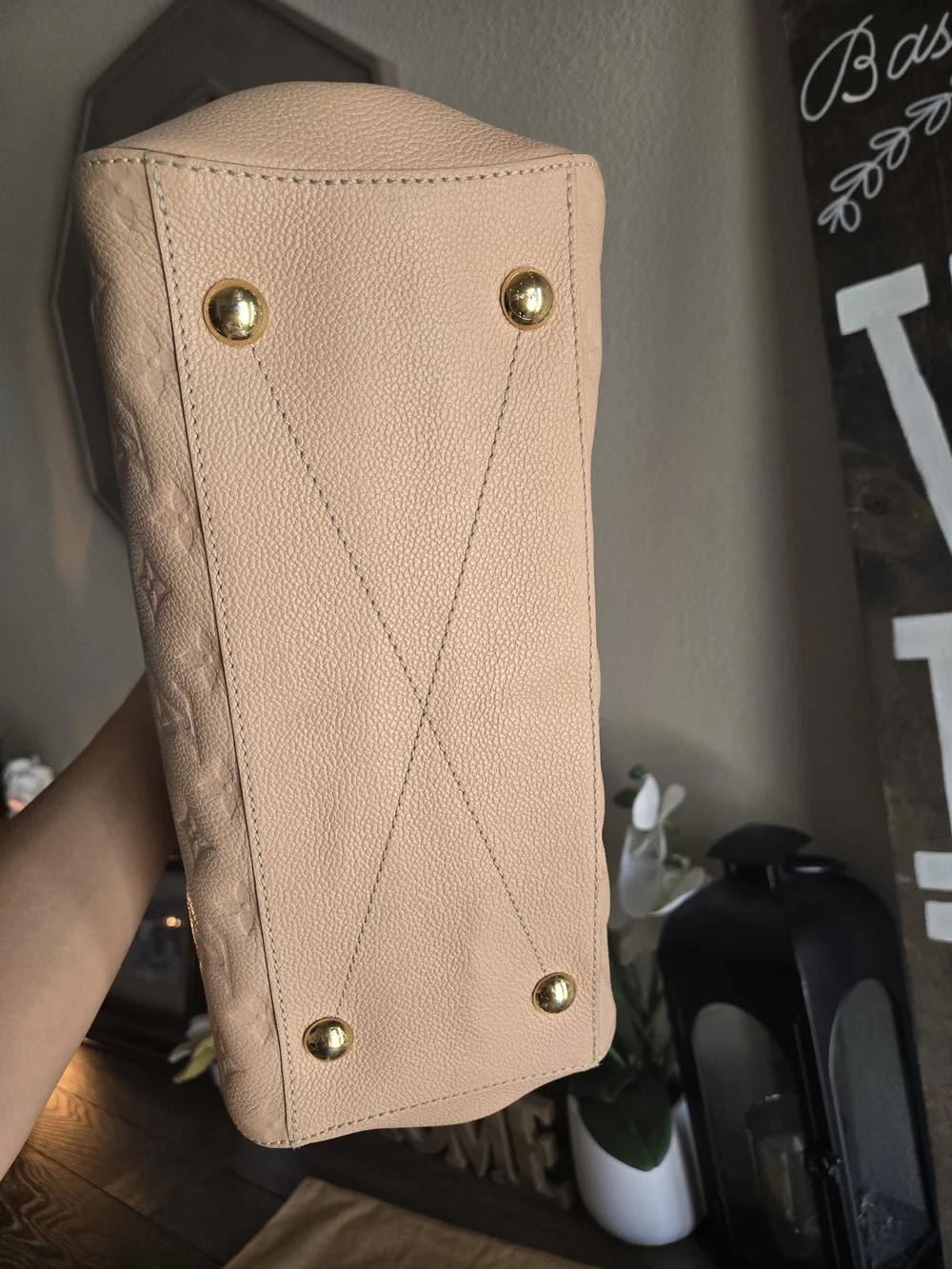 Louis Vuitton Beige Embossed Monogram Leather Tote